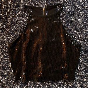 Sequin Zip-Up Back Crop Top